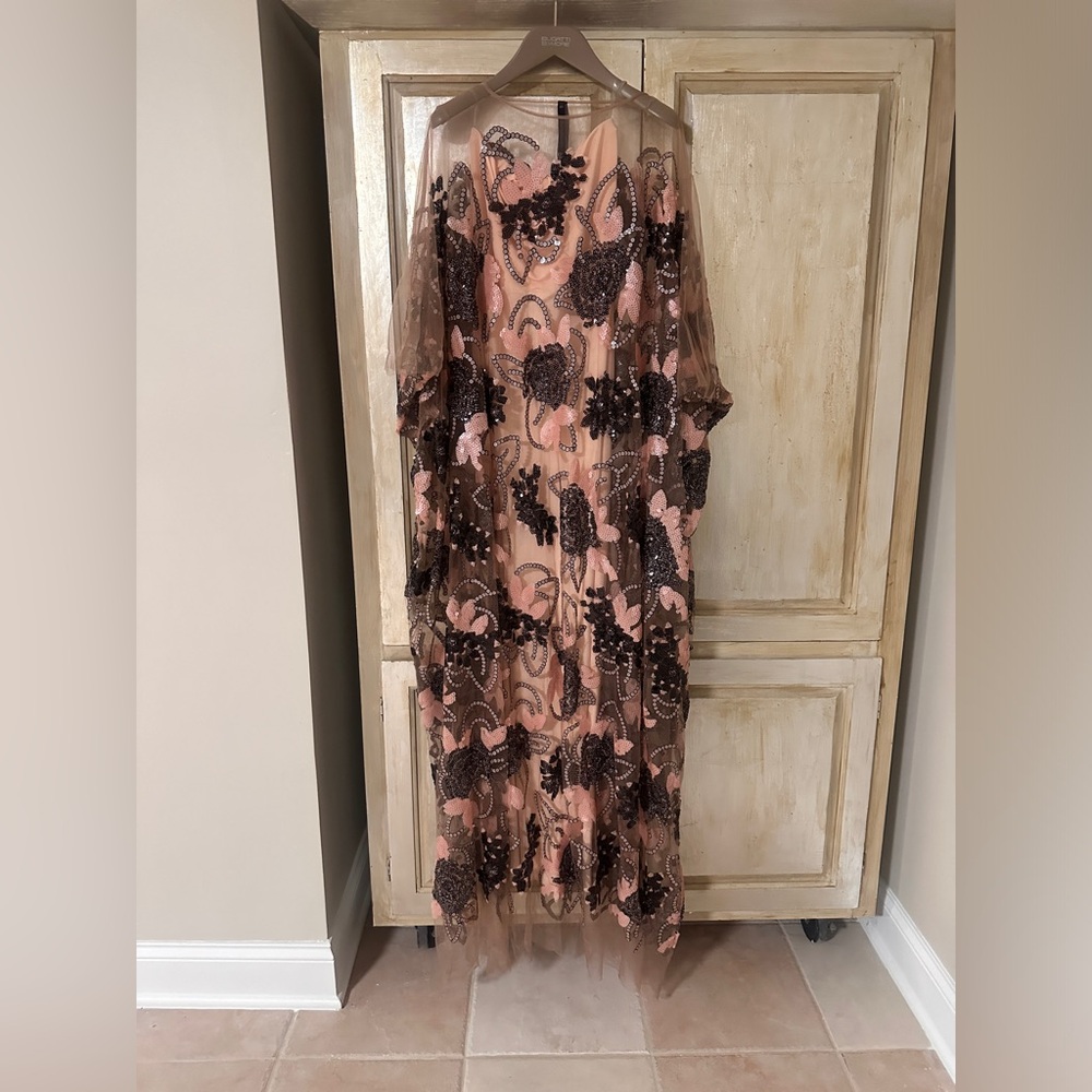 Evening mesh dress Cape style sequences applied